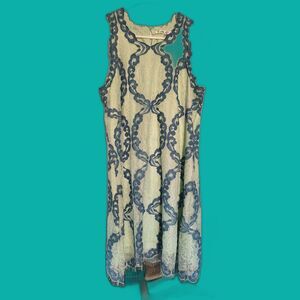 Max Studio NWOT Mint & Navy Geometric Lace Sleeveless Shift Dress - M